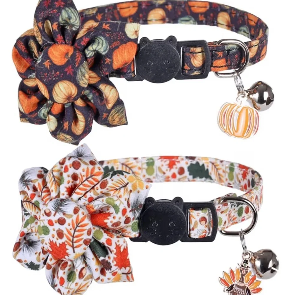 Autumn Themed Cat Collars with Floral Bows
